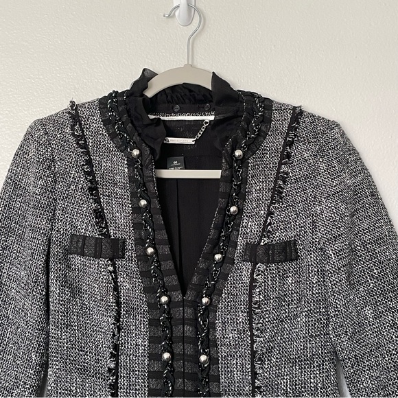 WHBM | Long Tweed Embellished Trophy Blazer Jacket Size 00 - Picture 2 of 15